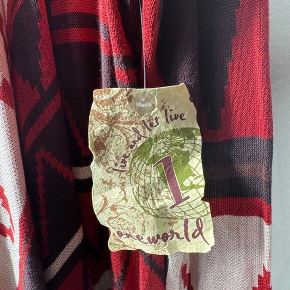 One World Women 1X Plus Size NWT Brown Red Western Cardigan Aztec Country Hood - Picture 5 of 9